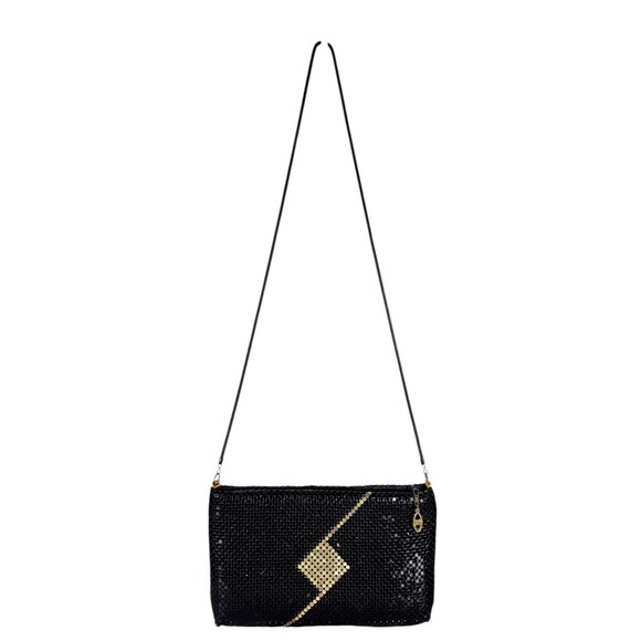 Vintage 70s Whiting & Davis Black Gold Mesh Diamond Art Deco Shoulder Bag - Picture 8 of 15